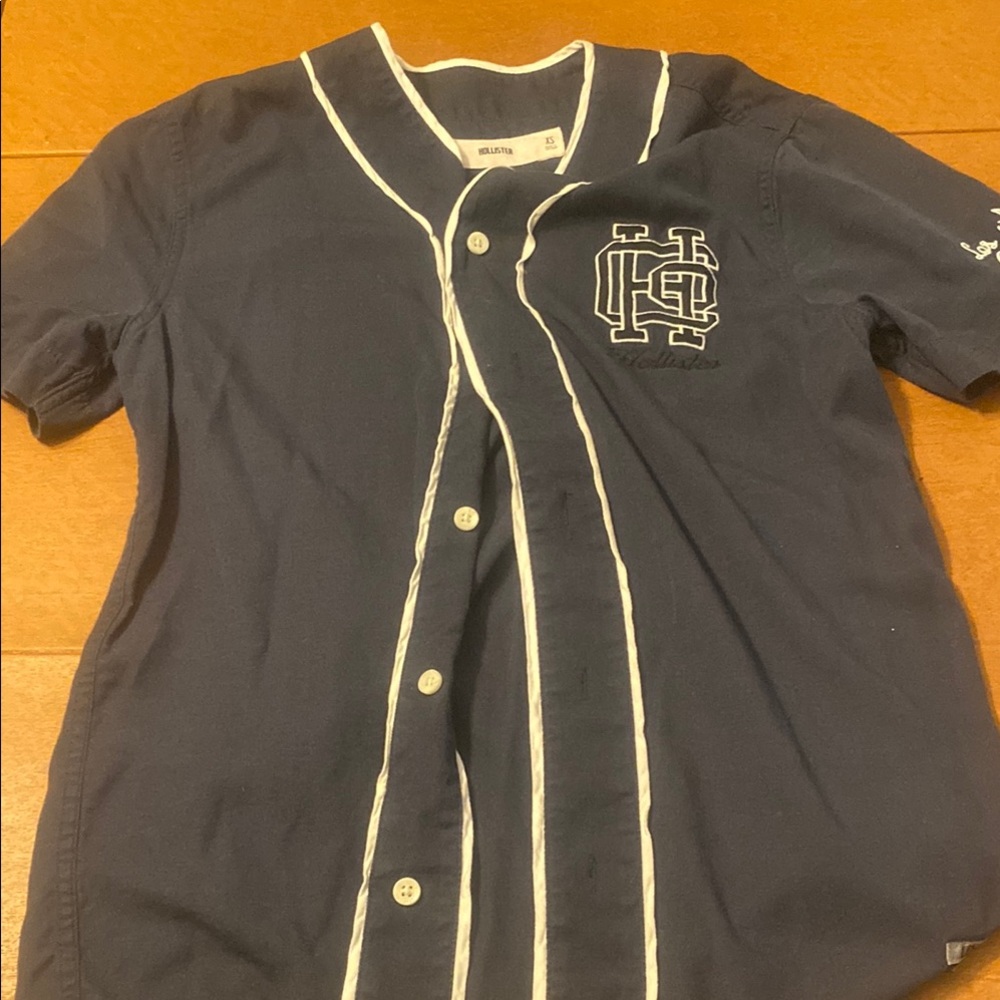 Hollister Blue and White Button Down Shirt Classic Sporty Design